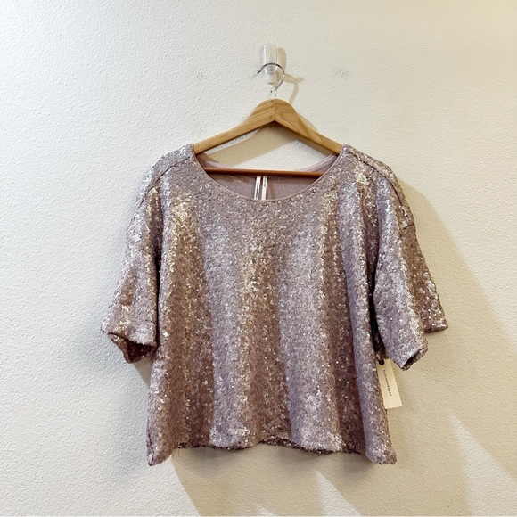 Anthropologie by Anthropologie Sequin Cropped Tee Grey Size XL - Picture 4 of 11